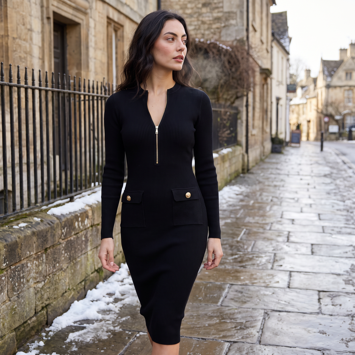 Robe-pull midi côtelée à encolure zippée — Amielle Paris — vue 7