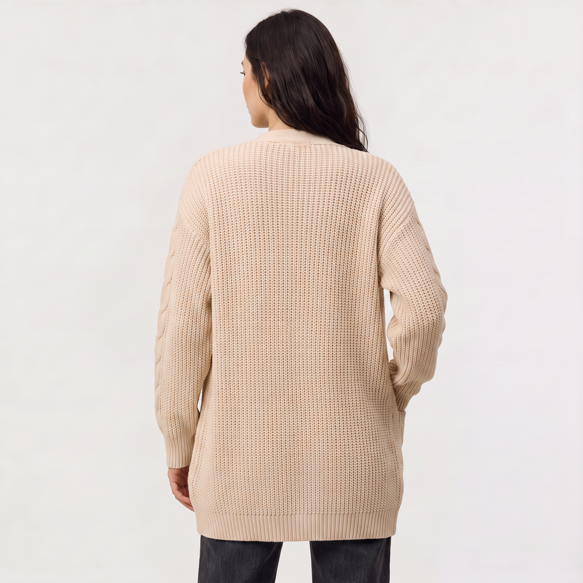 Cardigan long ouvert à torsades et manches chauve-souris — Amielle Paris — vue 4