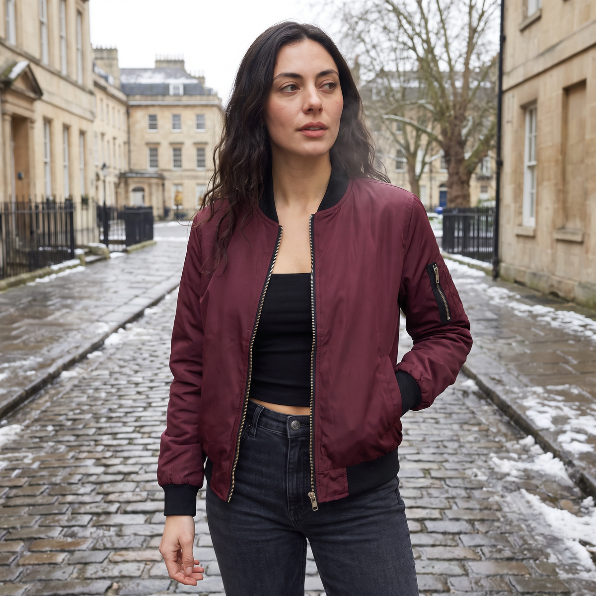 Bomber zippé à bords côtelés contrastants — Amielle Paris — vue 2