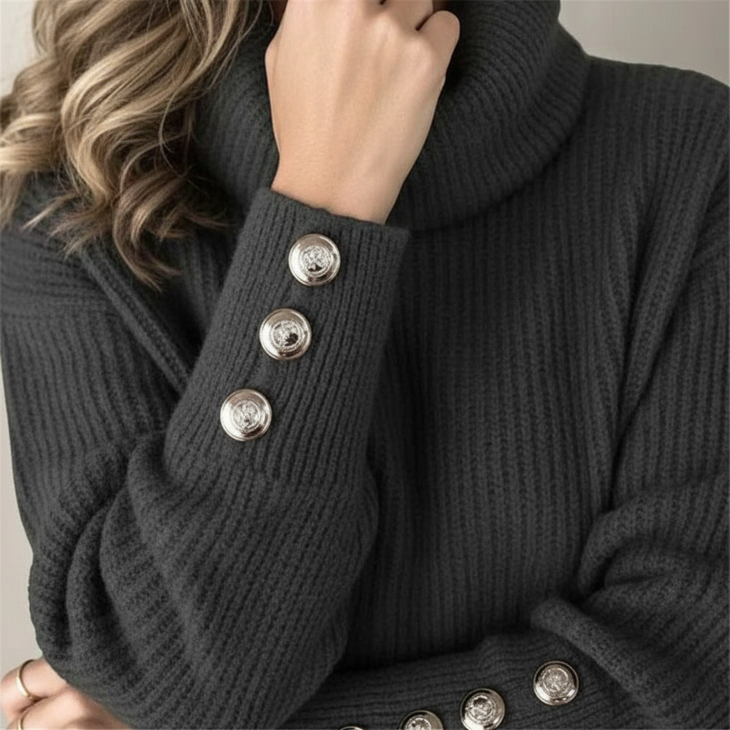 Pull côtelé à col roulé et manches boutonnées — Amielle Paris