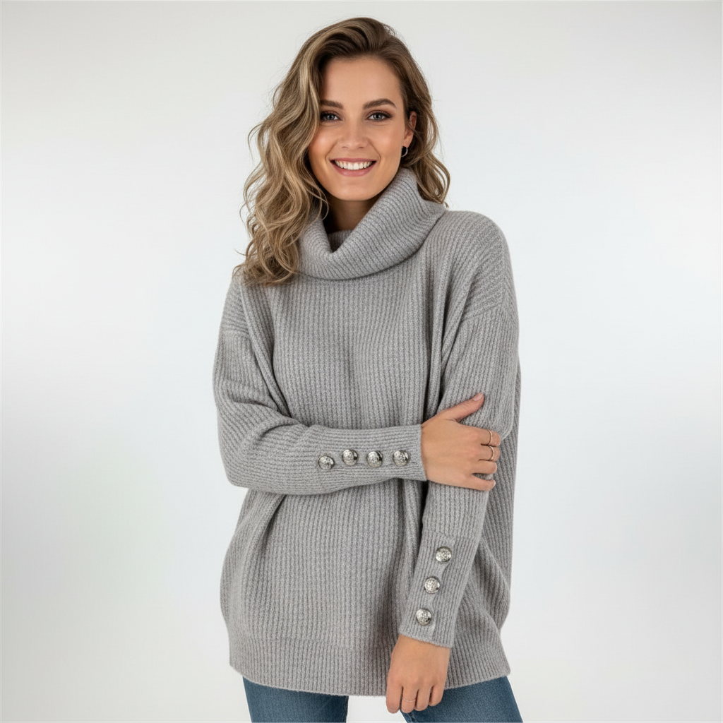 Pull côtelé à col roulé et manches boutonnées — Amielle Paris
