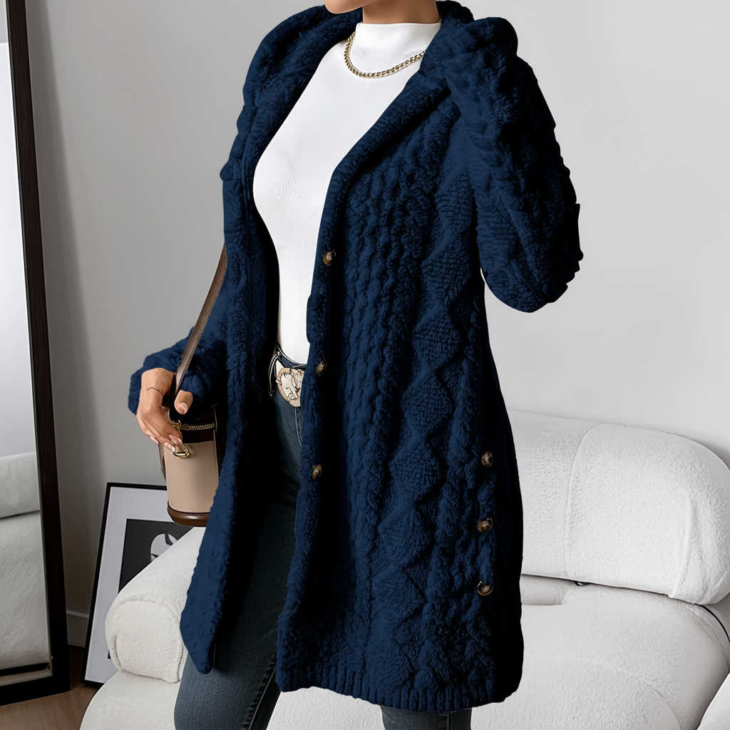 Olivia — Cardigan long boutonné à poches — Amielle Paris