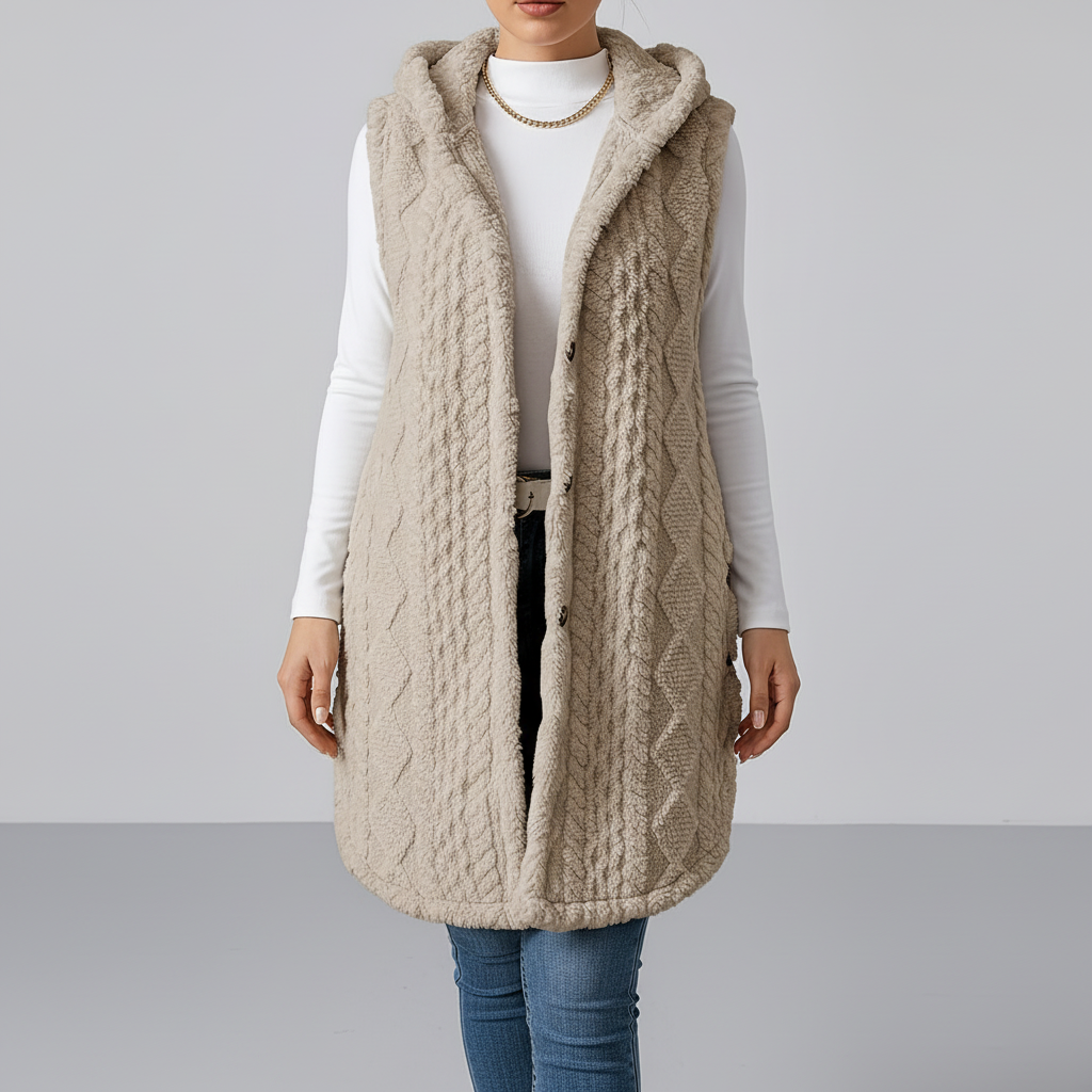 Olivia — Cardigan long boutonné à poches — Amielle Paris
