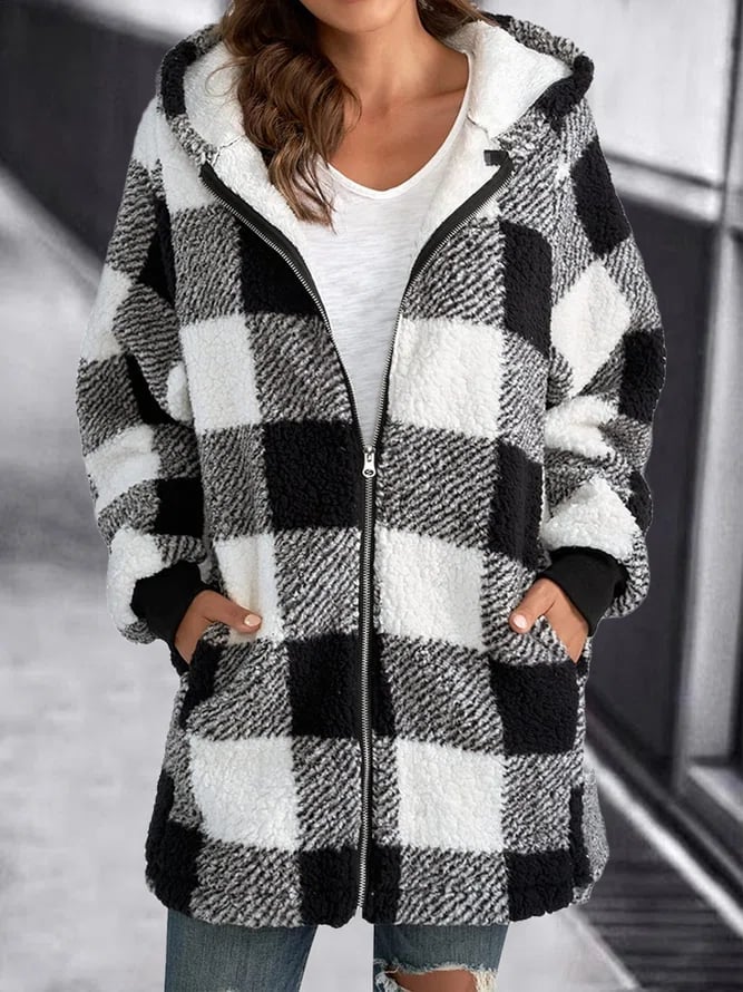 Gilet zippé à capuche en polaire à carreaux — Amielle Paris