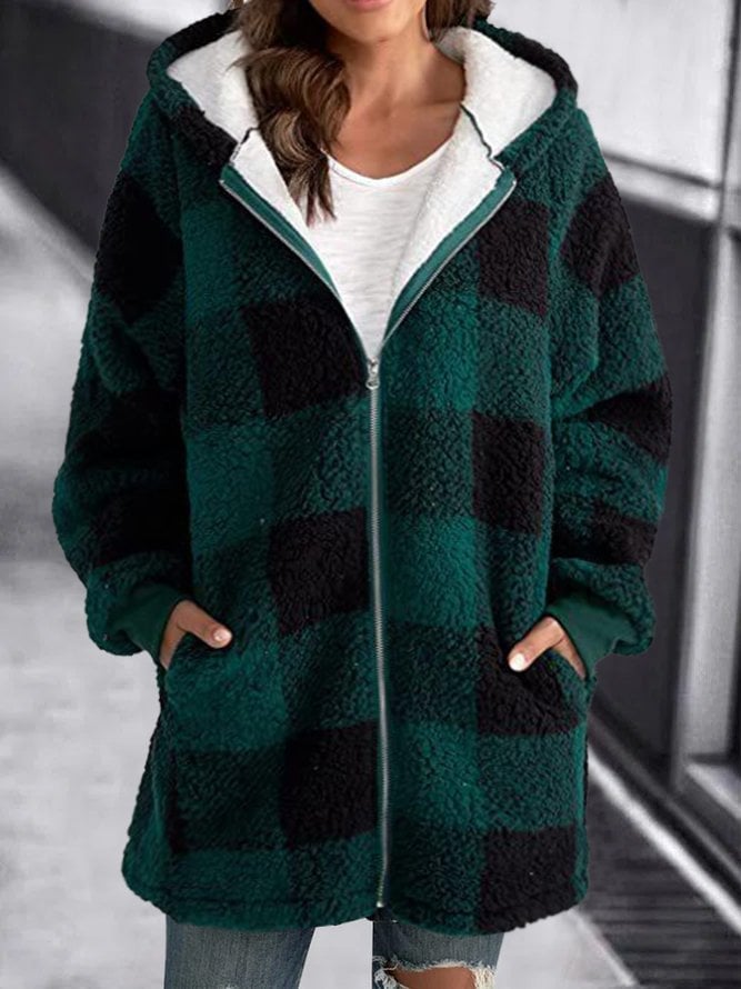 Gilet zippé à capuche en polaire à carreaux — Amielle Paris