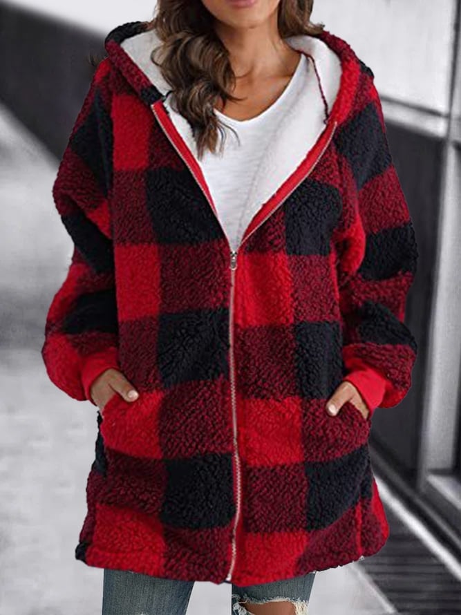 Gilet zippé à capuche en polaire à carreaux — Amielle Paris