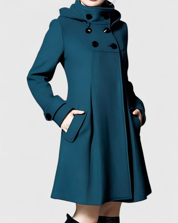 Manteau évasé à capuche et boutonnage croisé — Amielle Paris