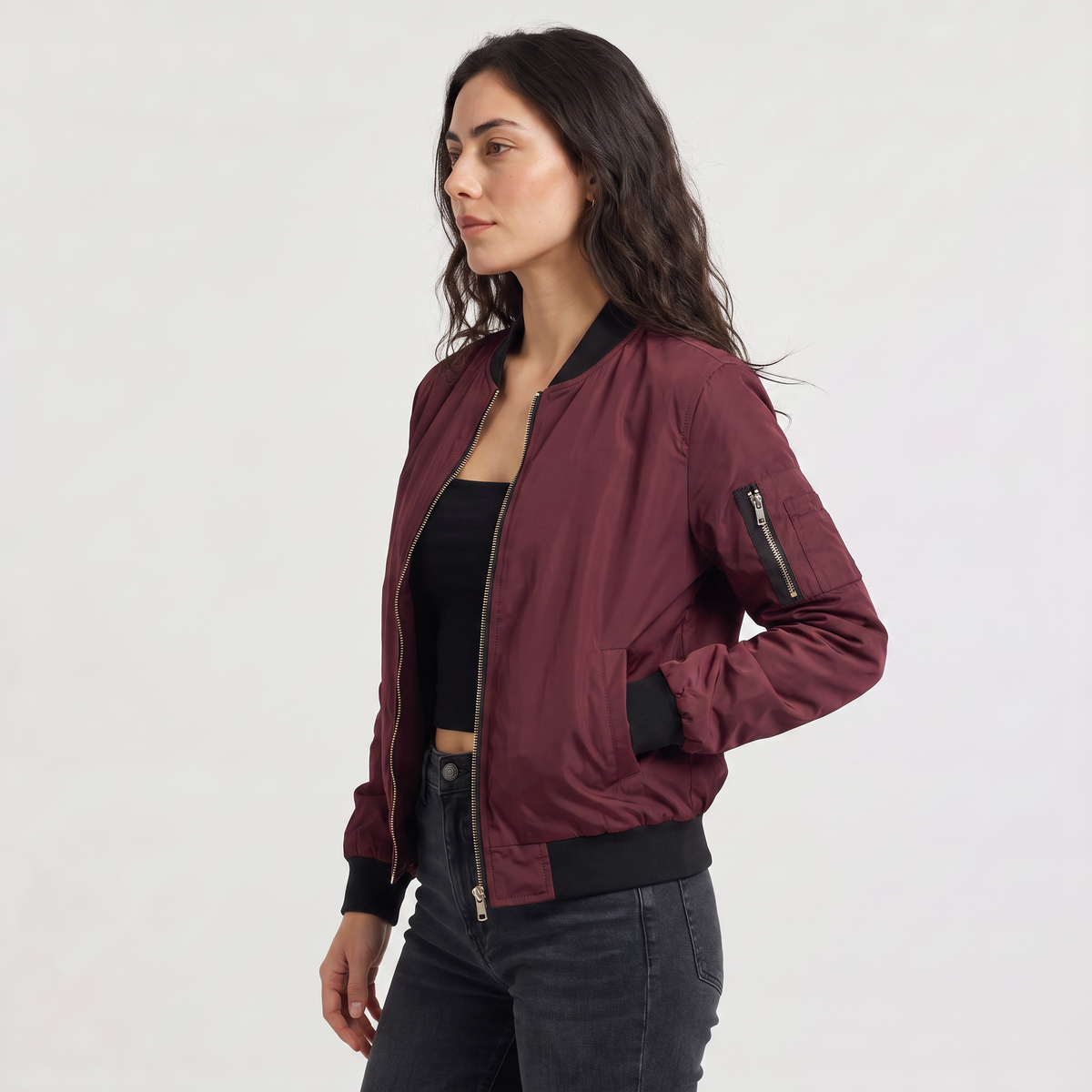 Bomber zippé à bords côtelés contrastants — Amielle Paris — vue 4