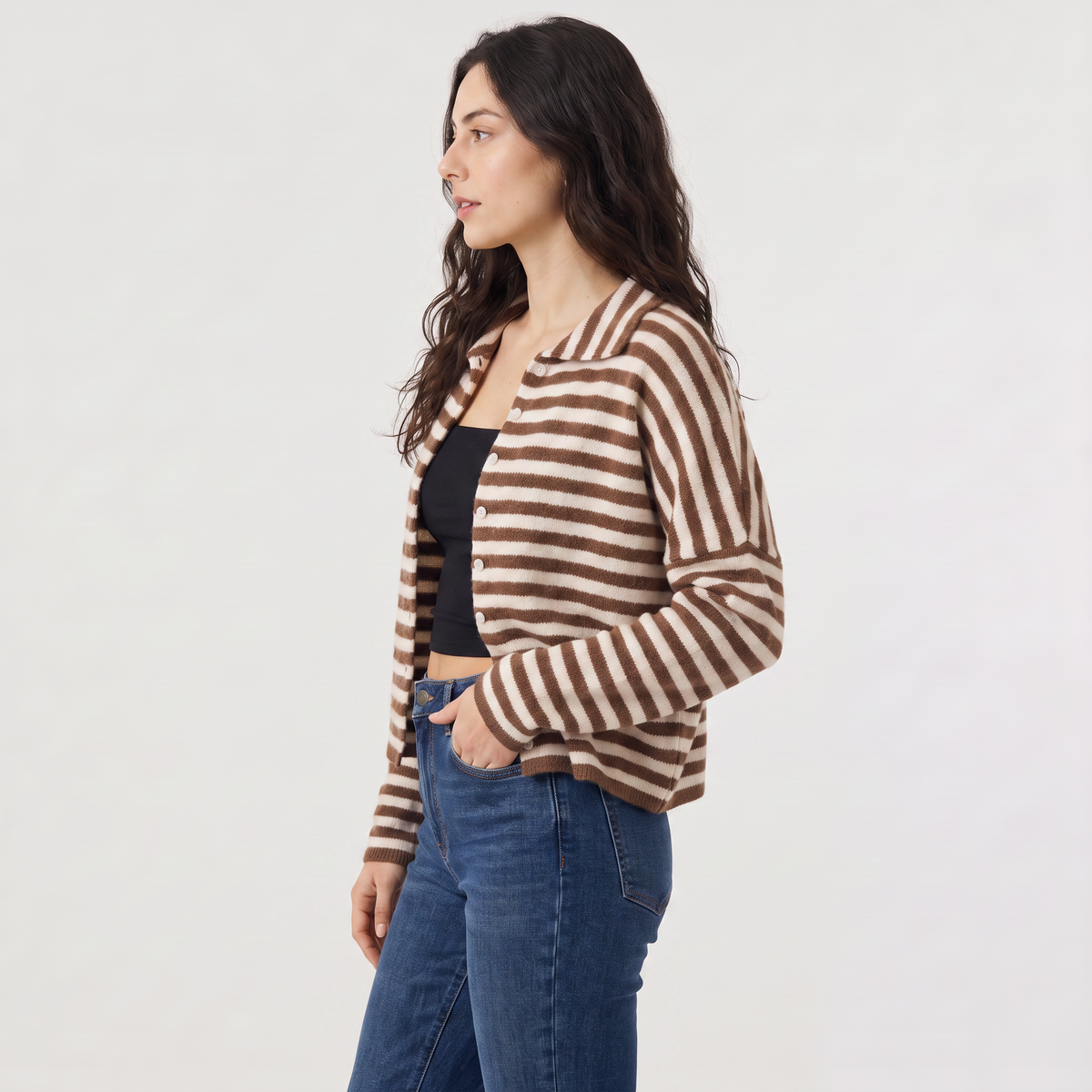 Cardigan rayé ample à col et boutons — Amielle Paris — vue 4
