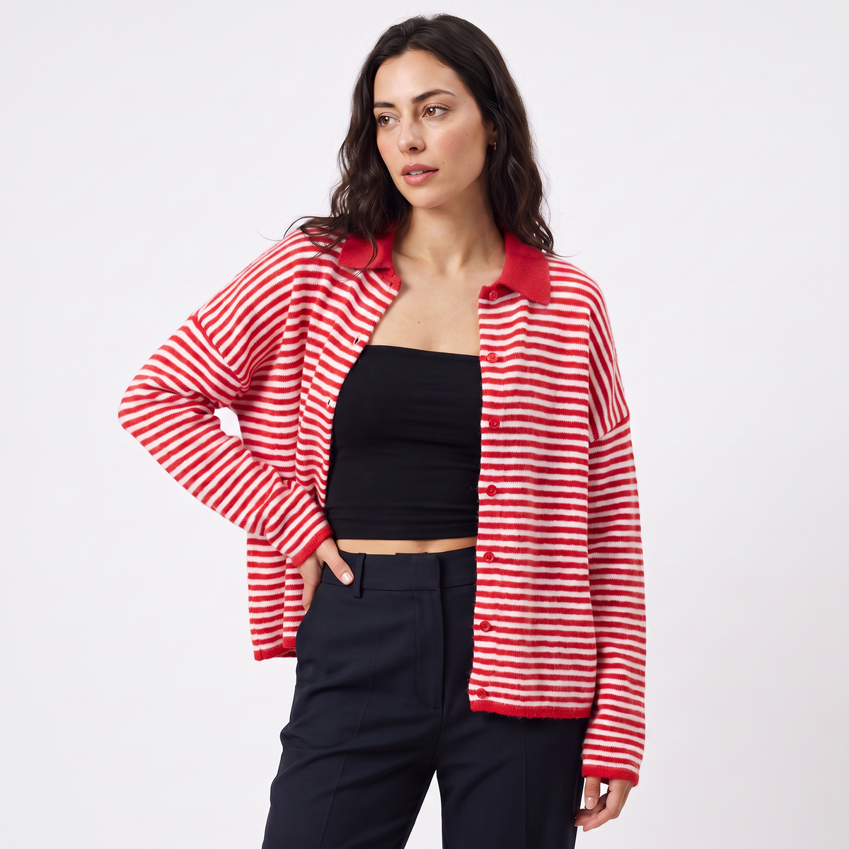 Cardigan rayé ample à col et boutons — Amielle Paris — vue 10