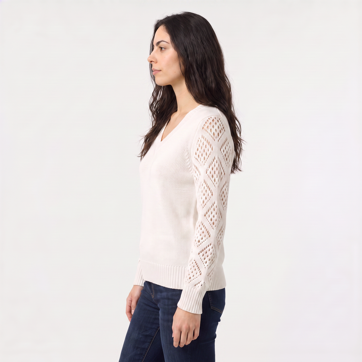 Pull col V à manches ajourées — Amielle Paris — vue 5