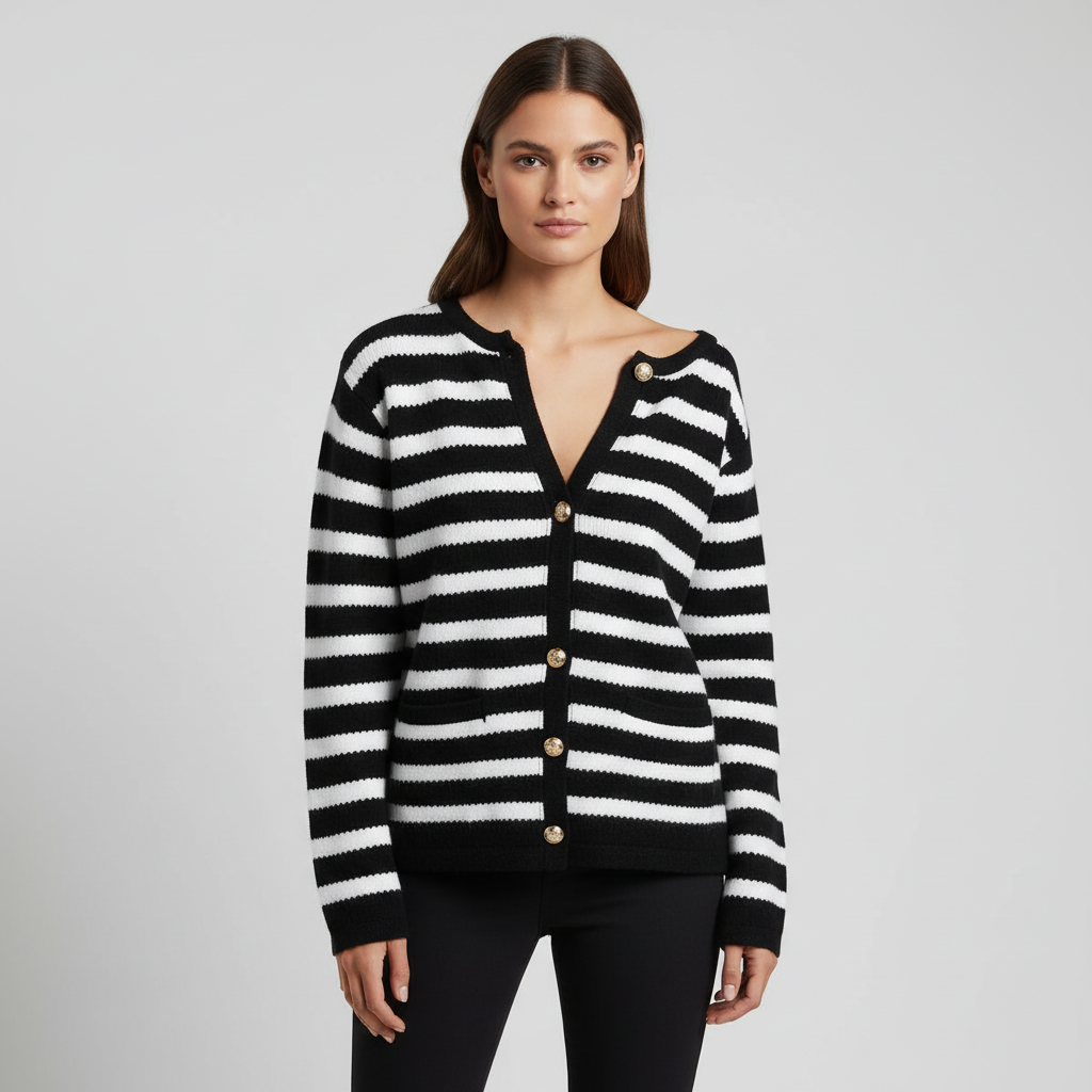 Natalie — Cardigan rayé à coupe décontractée — Amielle Paris