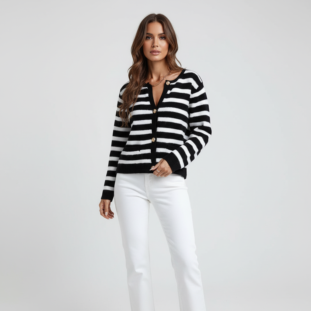 Natalie — Cardigan rayé à coupe décontractée — Amielle Paris