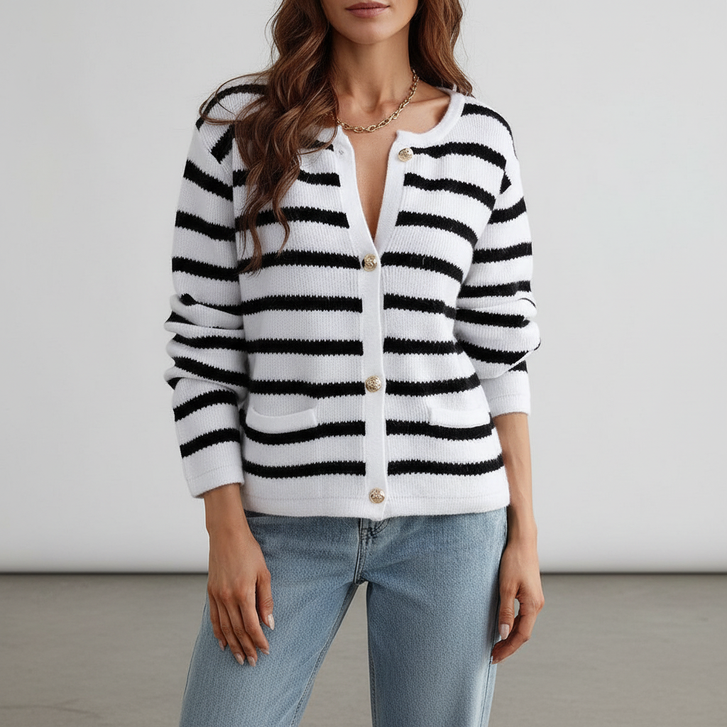 Natalie — Cardigan rayé à coupe décontractée — Amielle Paris