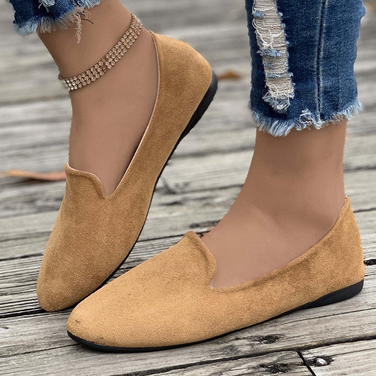 Mocassins aspect daim à bout arrondi — Amielle Paris