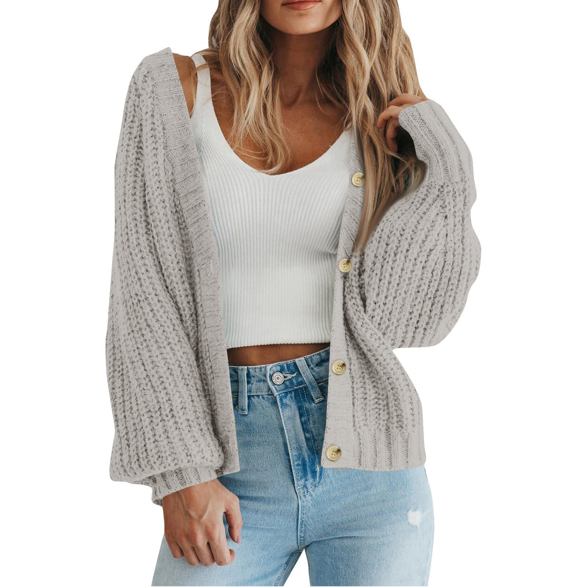 Gilet en grosse maille gaufrée à col V — Amielle Paris