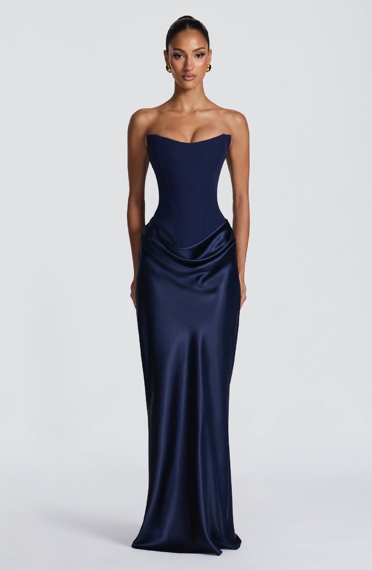 Naëlle — Robe longue bustier satinée et drapée — Amielle Paris