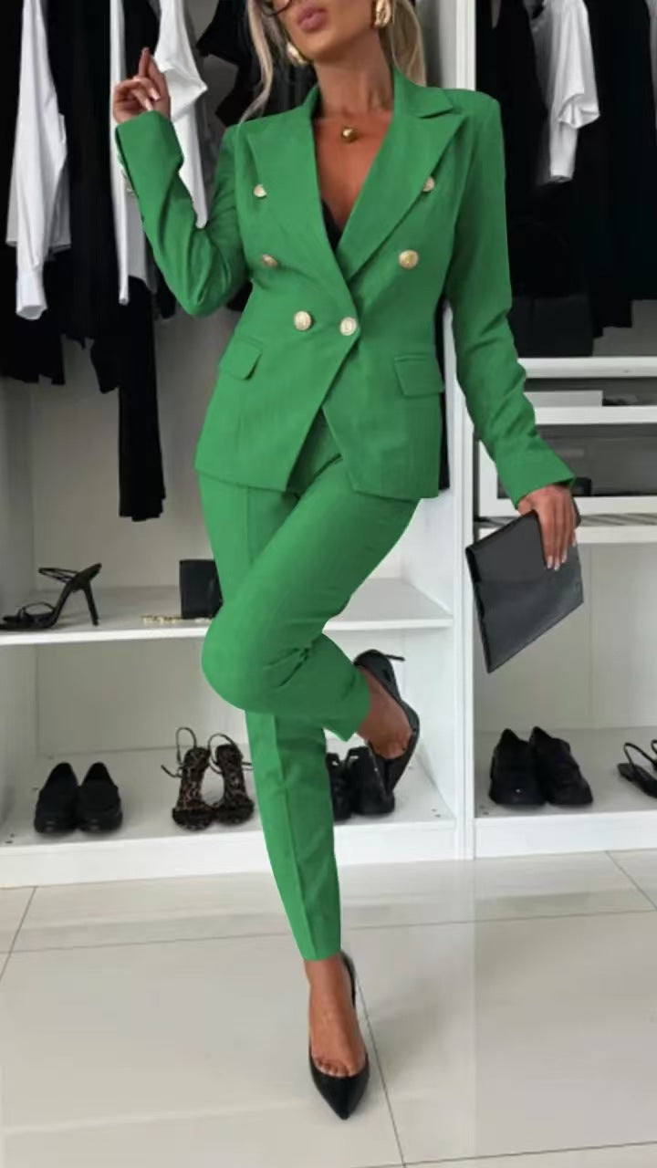 Tailleur à veste croisée et pantalon évasé — Amielle Paris