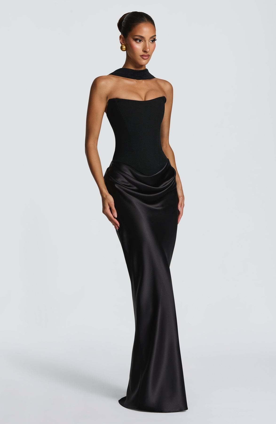 Naëlle — Robe longue bustier satinée et drapée — Amielle Paris