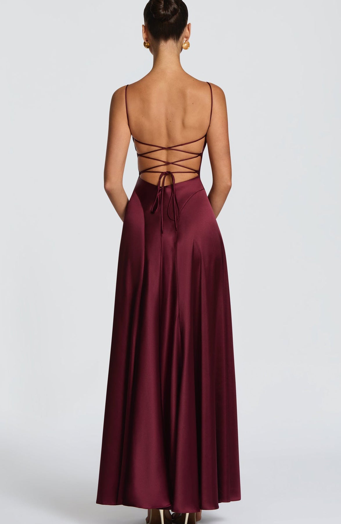 Mireille — Robe longue satinée à col bénitier — Amielle Paris