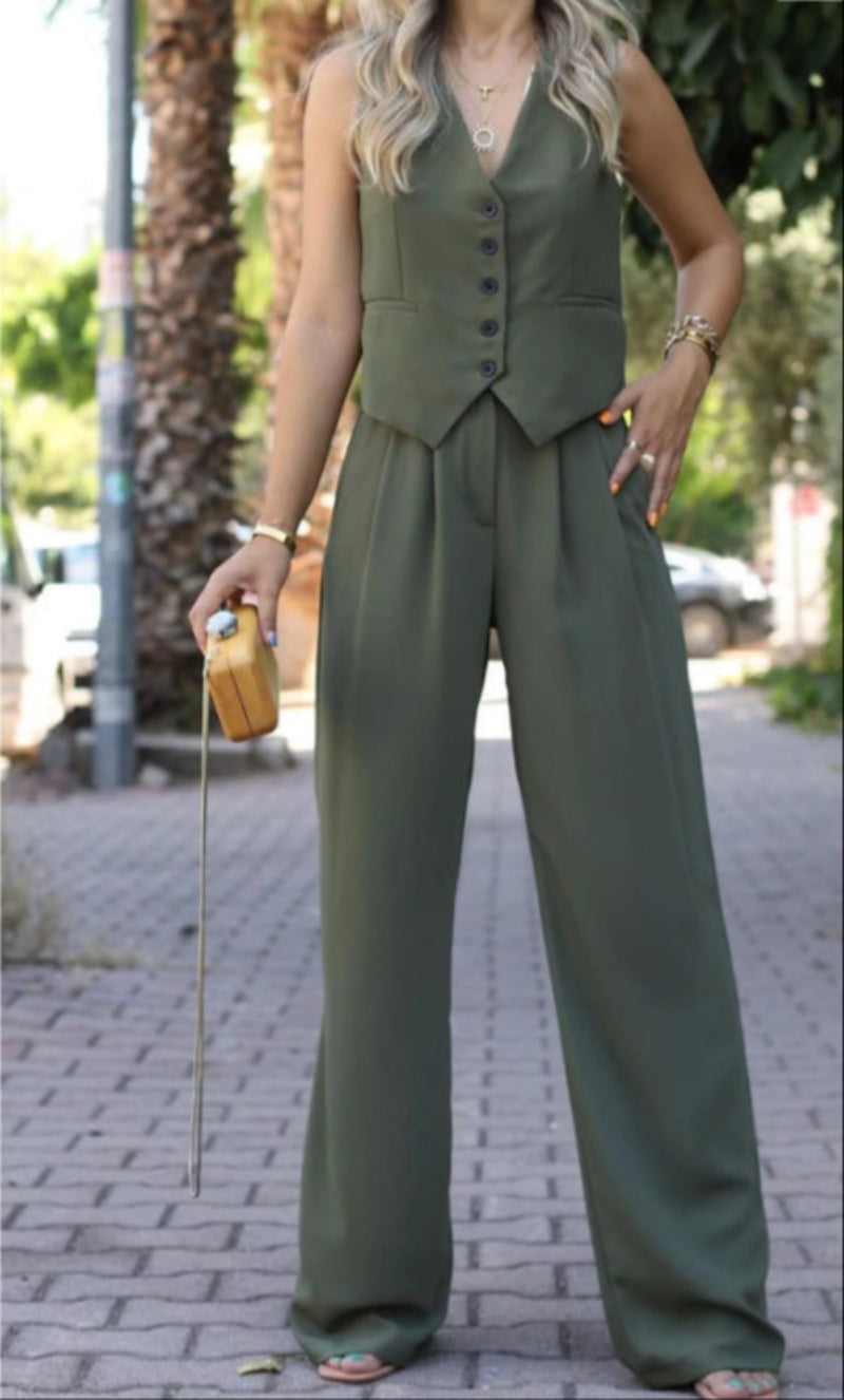Scarlett — Ensemble gilet tailleur et pantalon large — Amielle Paris