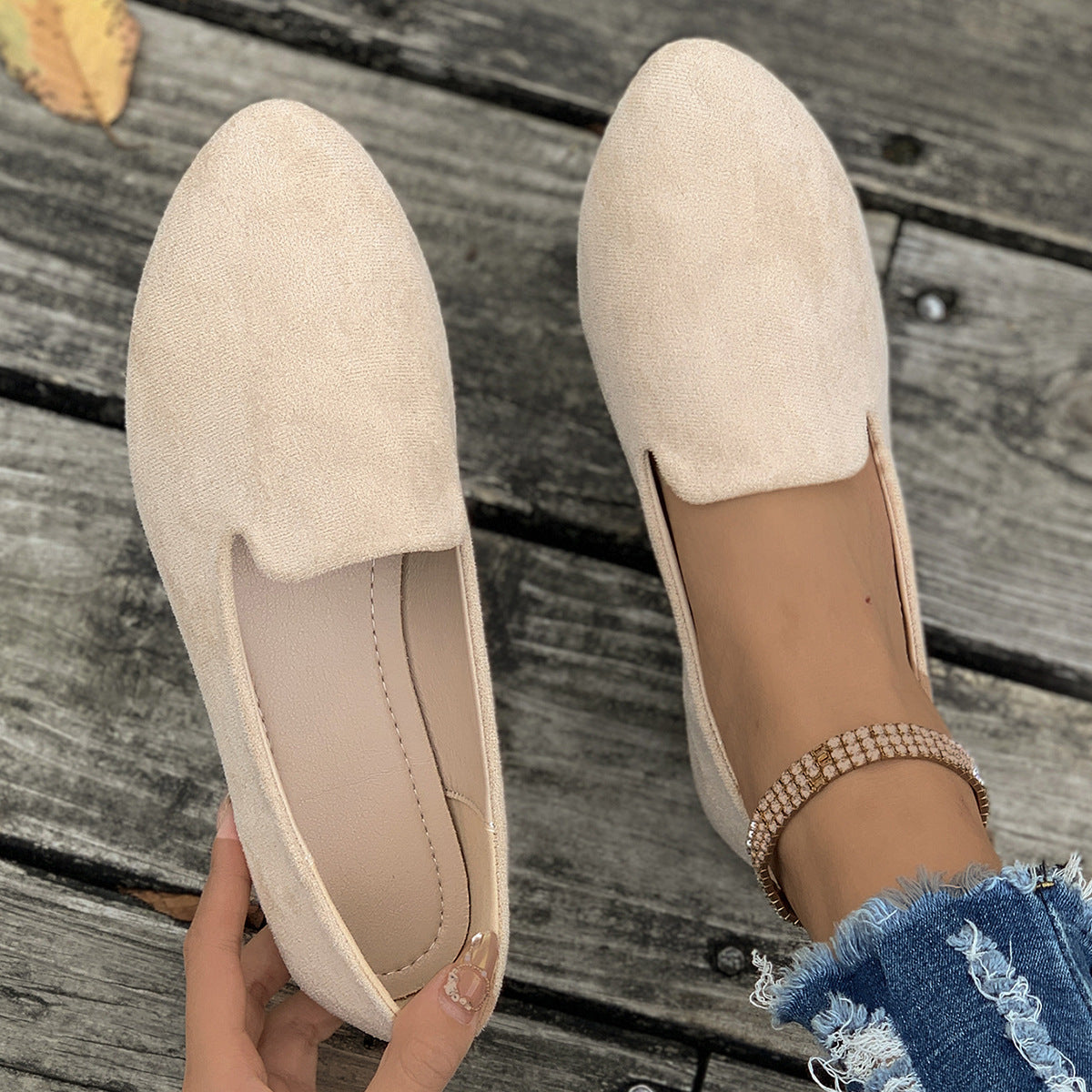 Mocassins aspect daim à bout arrondi — Amielle Paris