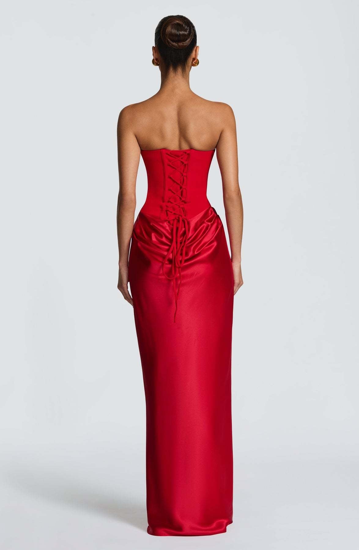 Naëlle — Robe longue bustier satinée et drapée — Amielle Paris