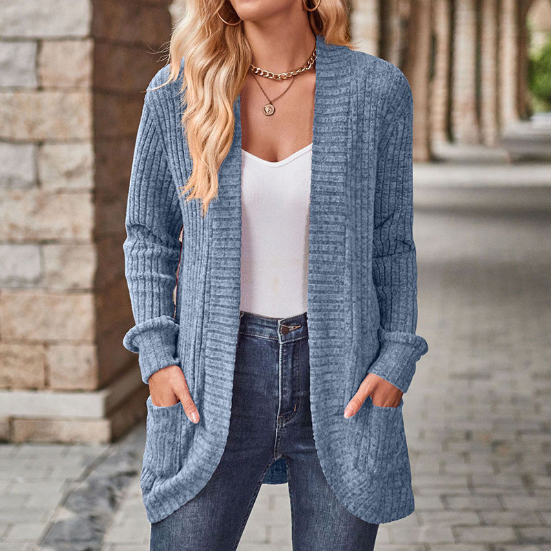 Gilet mi-long ouvert en maille côtelée — Amielle Paris
