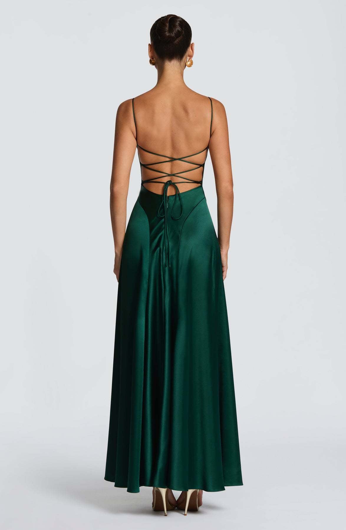 Mireille — Robe longue satinée à col bénitier — Amielle Paris
