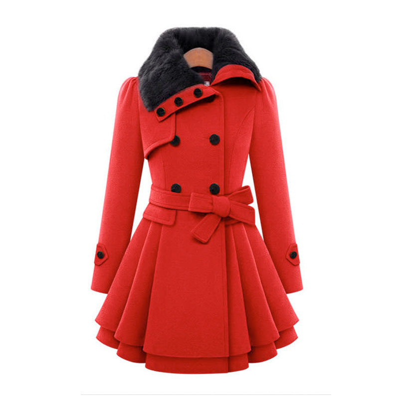 Manteau évasé ceinturé à col en fausse fourrure — Amielle Paris