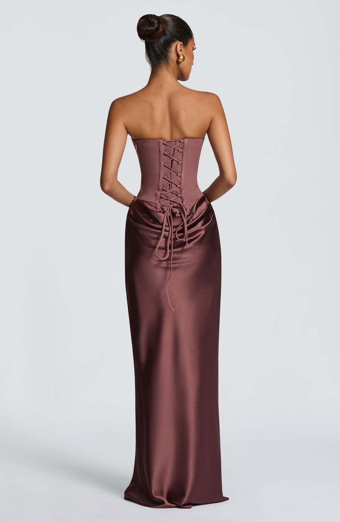 Naëlle — Robe longue bustier satinée et drapée — Amielle Paris