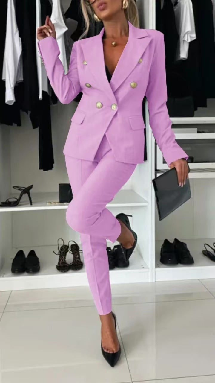 Tailleur à veste croisée et pantalon évasé — Amielle Paris