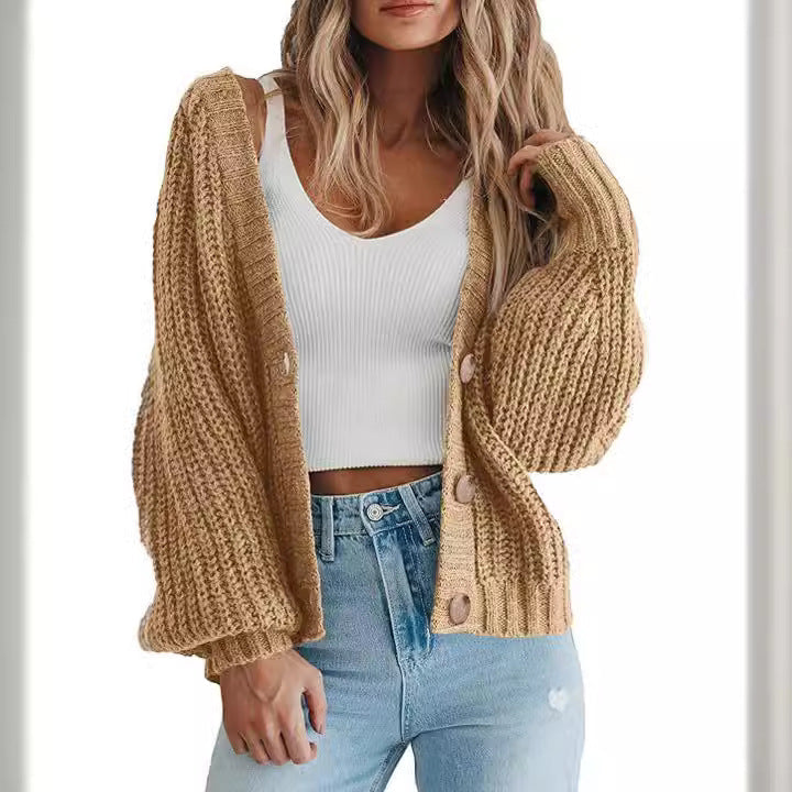 Gilet en grosse maille gaufrée à col V — Amielle Paris