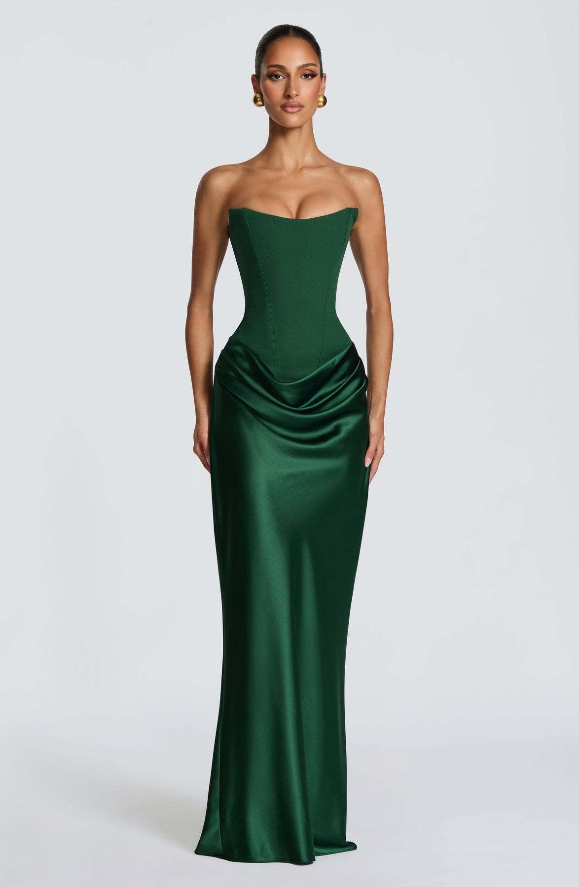 Naëlle — Robe longue bustier satinée et drapée — Amielle Paris
