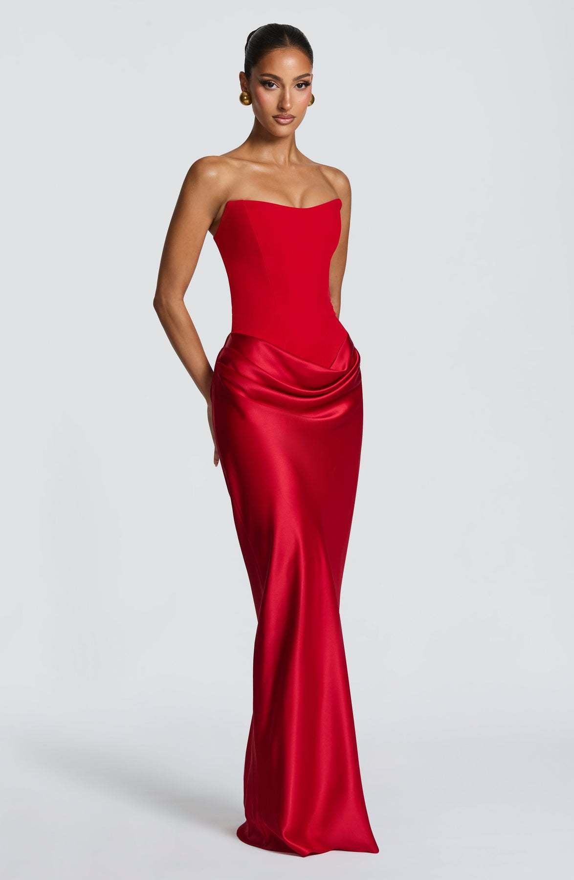 Naëlle — Robe longue bustier satinée et drapée — Amielle Paris