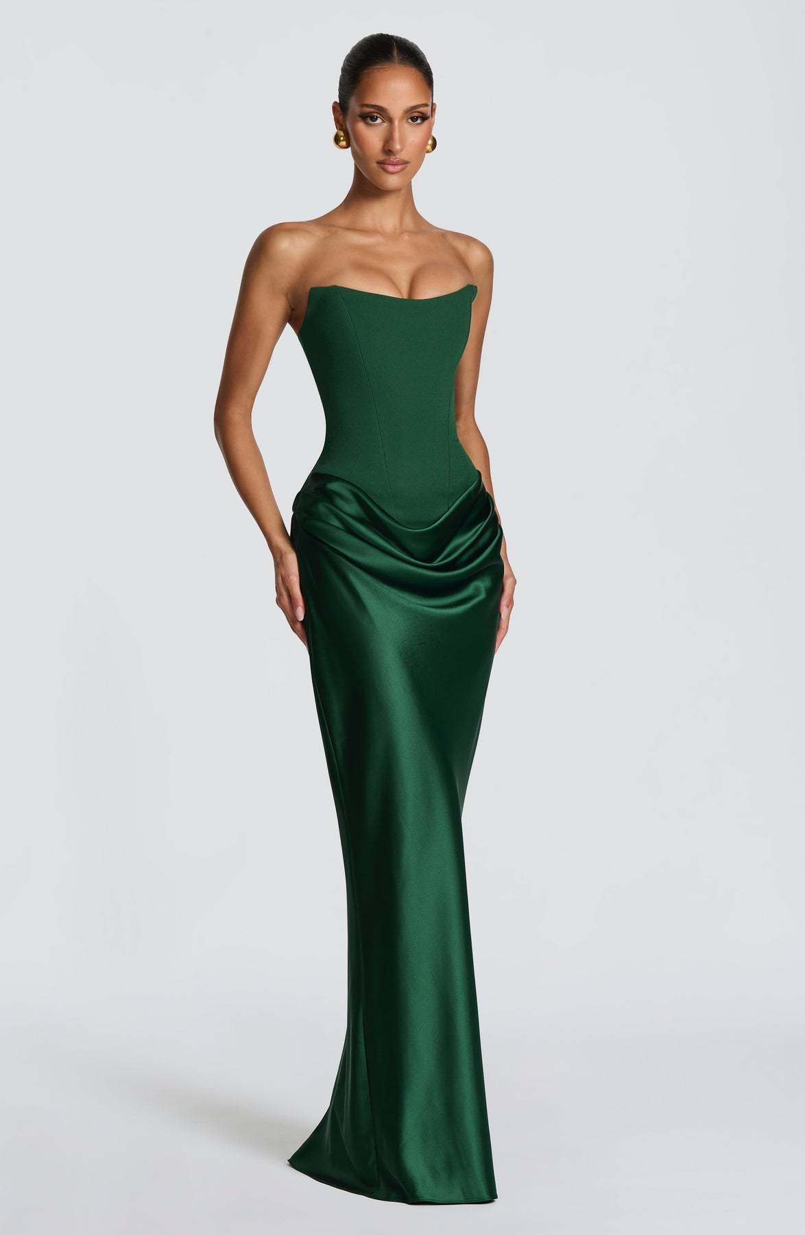 Naëlle — Robe longue bustier satinée et drapée — Amielle Paris