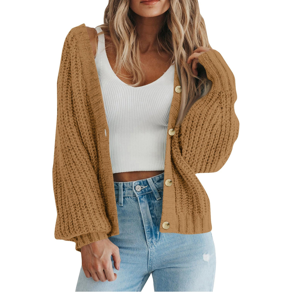 Gilet en grosse maille gaufrée à col V — Amielle Paris