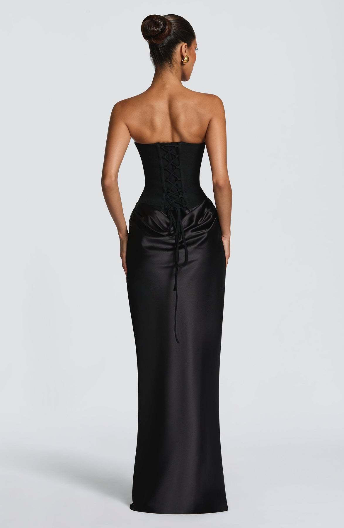 Naëlle — Robe longue bustier satinée et drapée — Amielle Paris