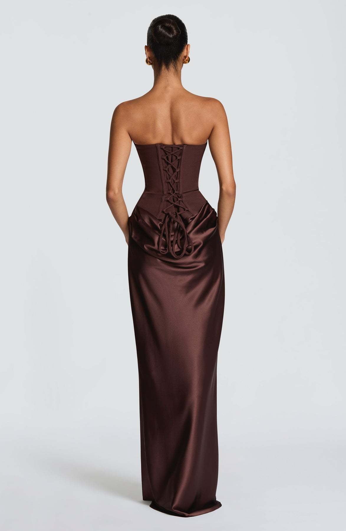 Naëlle — Robe longue bustier satinée et drapée — Amielle Paris