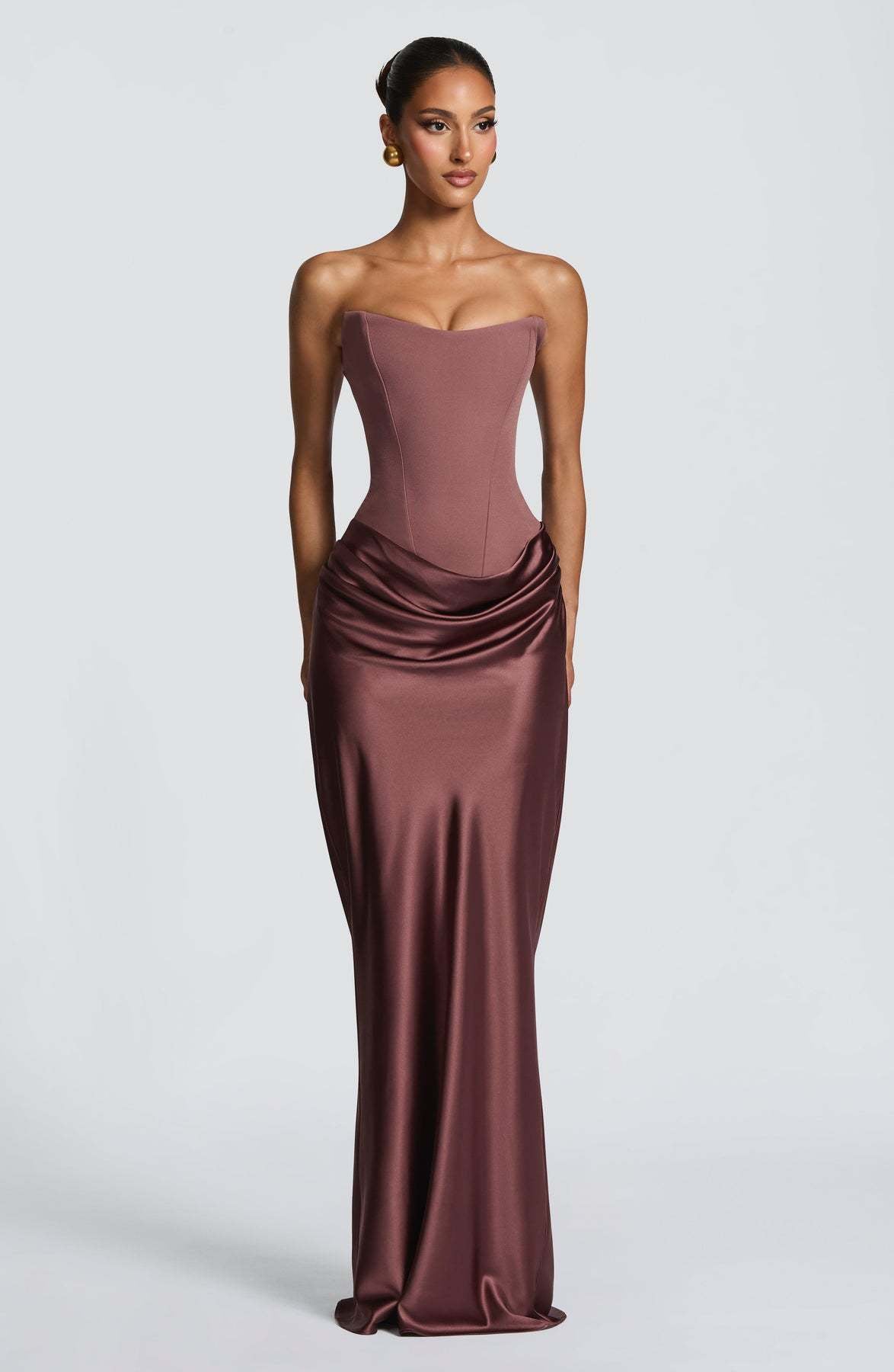 Naëlle — Robe longue bustier satinée et drapée — Amielle Paris