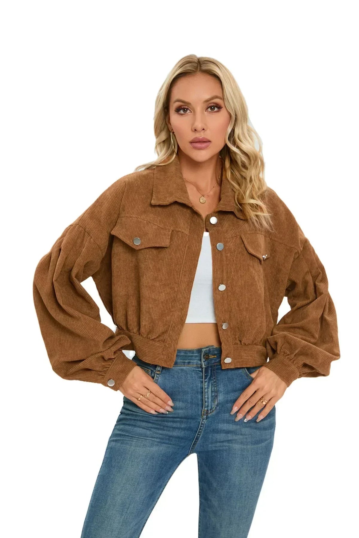 Veste courte en jean à manches ballon — Amielle Paris