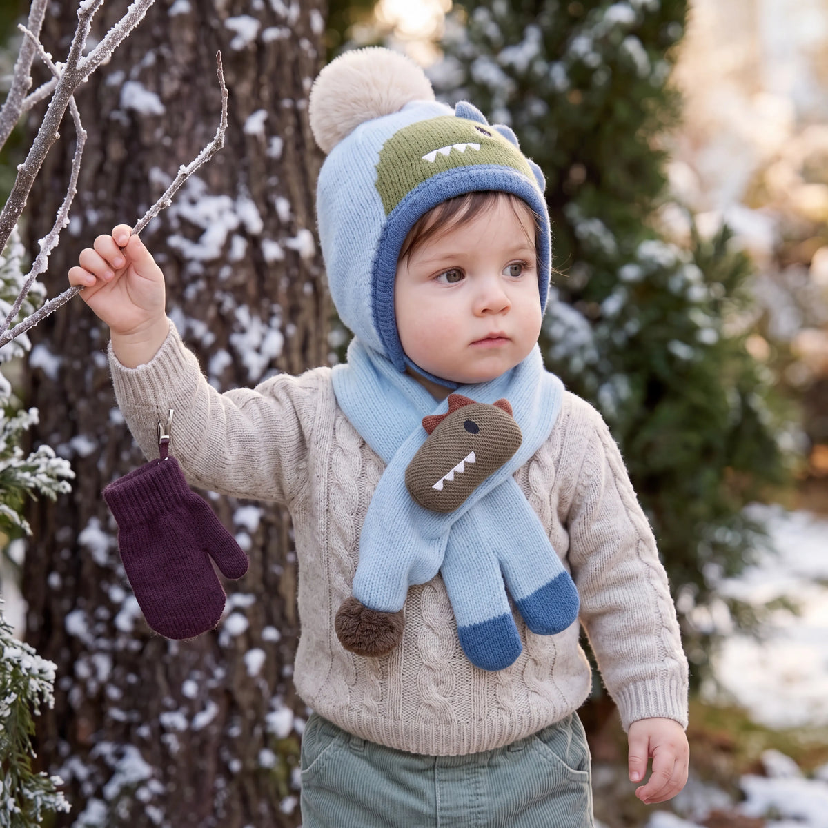 Ensemble bonnet bébé à pompon et écharpe animal — vue 5