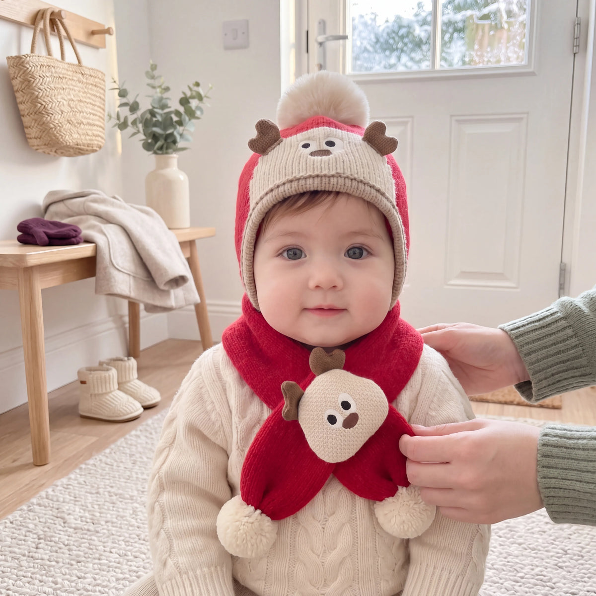 Ensemble bonnet bébé à pompon et écharpe animal — vue 4