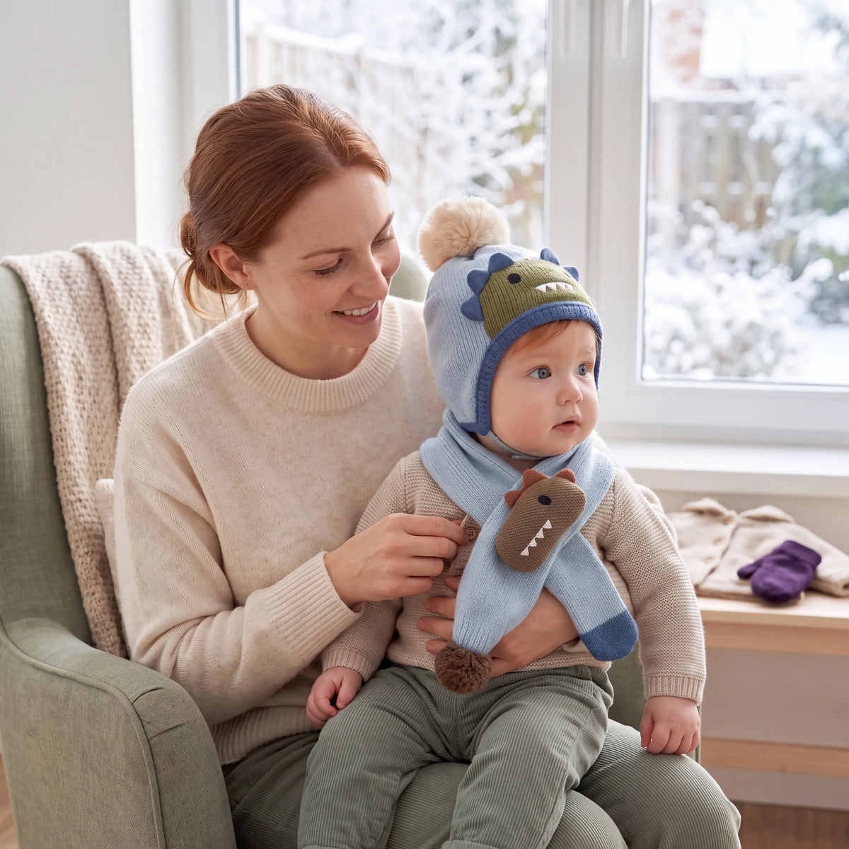 Ensemble bonnet bébé à pompon et écharpe animal — vue 6