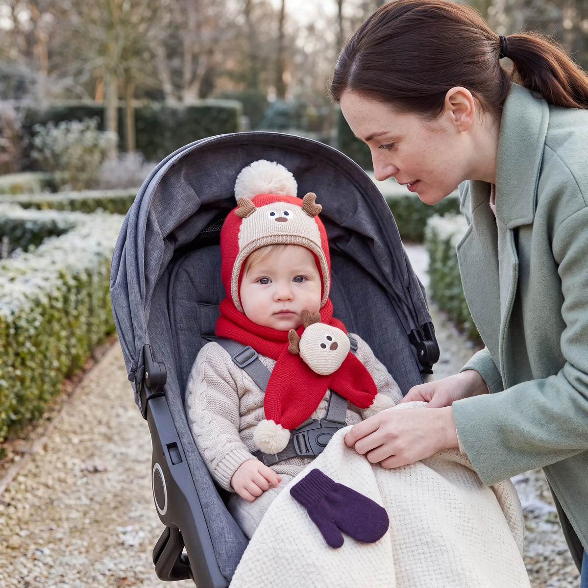 Ensemble bonnet bébé à pompon et écharpe animal — vue 8