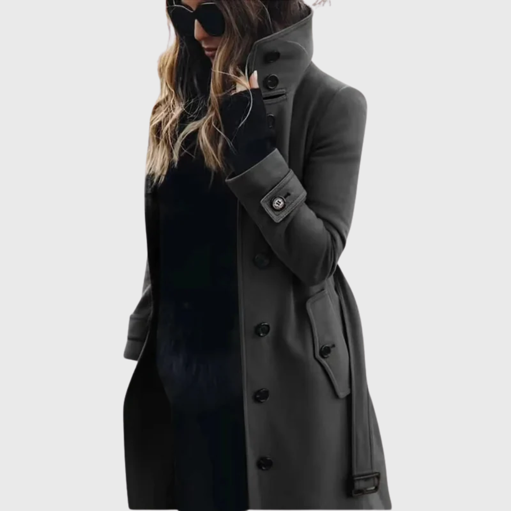 Manteau long à col montant et pattes aux poignets — Amielle Paris