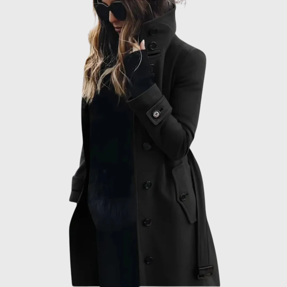 Manteau long à col montant et pattes aux poignets — Amielle Paris