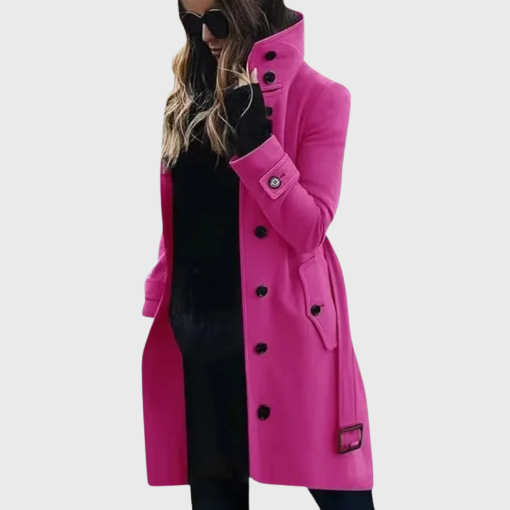 Manteau long à col montant et pattes aux poignets — Amielle Paris