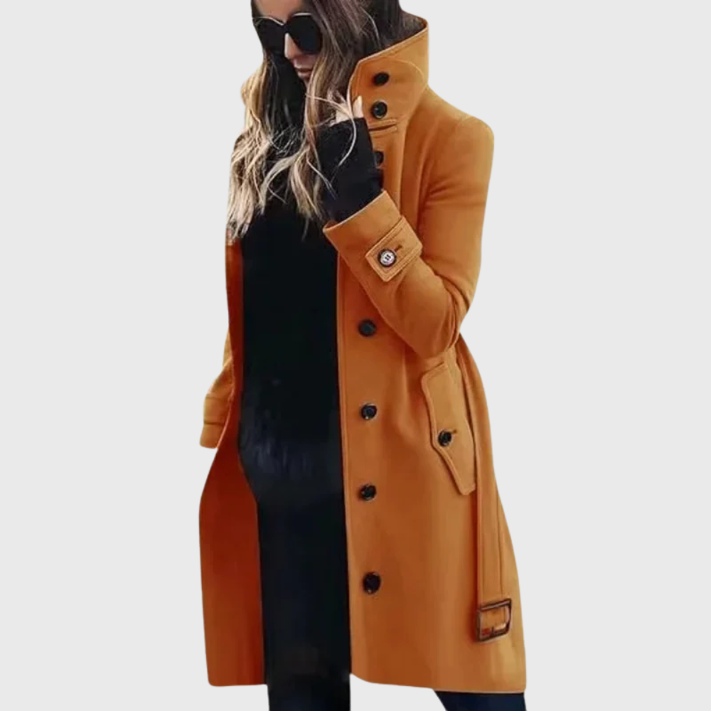 Manteau long à col montant et pattes aux poignets — Amielle Paris