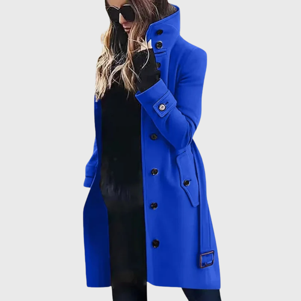 Manteau long à col montant et pattes aux poignets — Amielle Paris